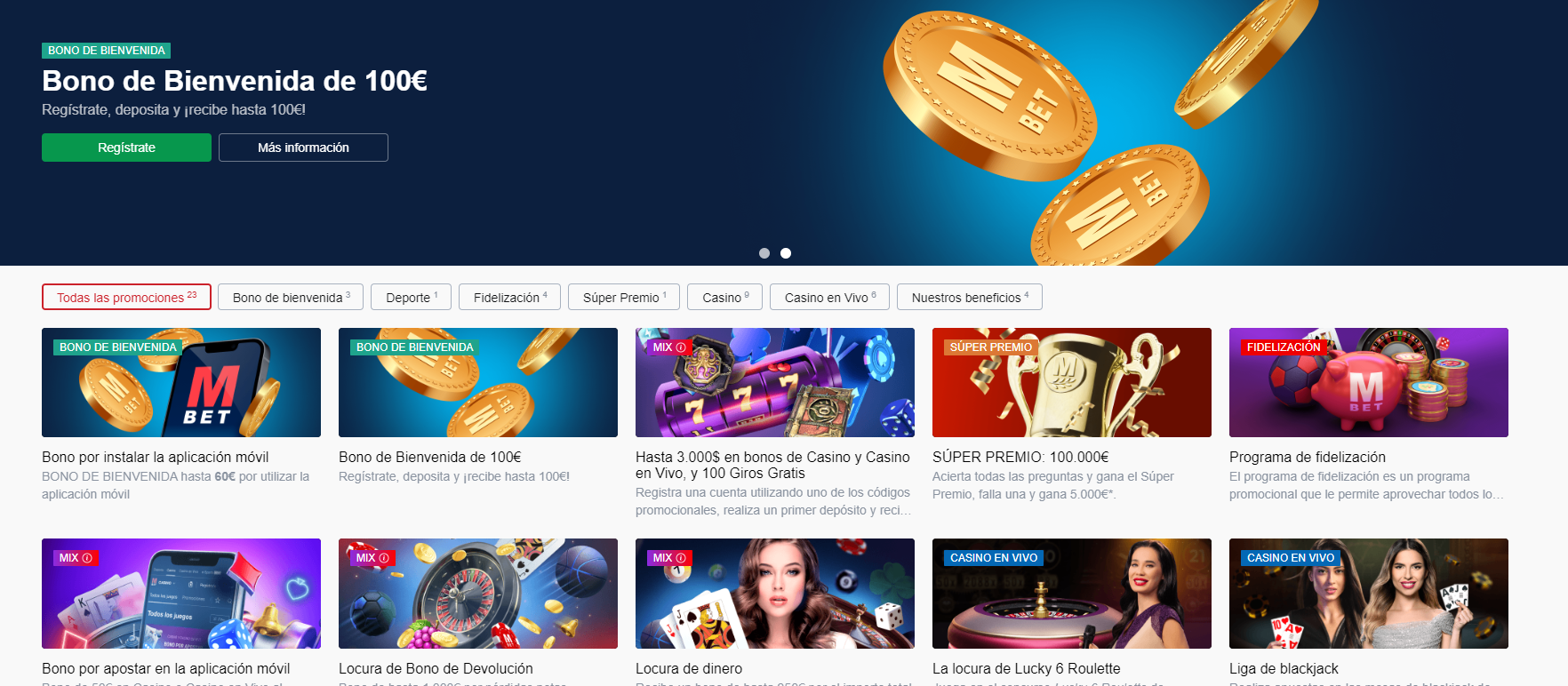 Interfaz de Marathonbet mostrando opciones de bonos
